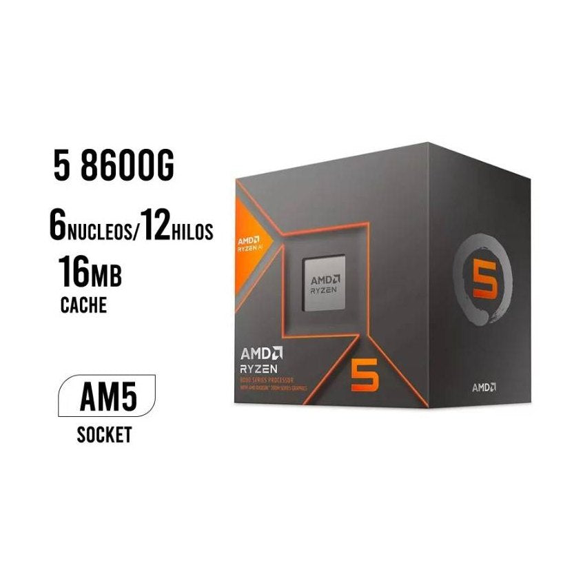 AMD RYZEN 5 8600G, 6 NÚCLEOS, SOCKET AM5, CON VENTILADOR, CON GRÁFICOS INCLUIDOS.