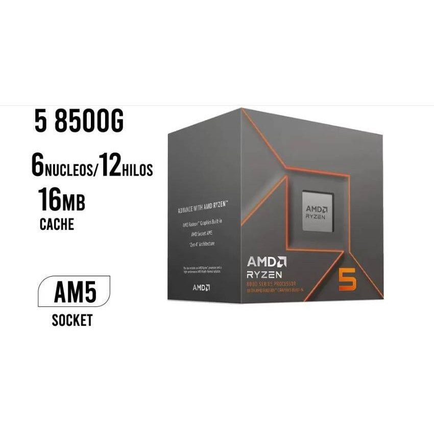 AMD RYZEN 5 8500G, 6 NÚCLEOS, SOCKET AM5, CON VENTILADOR, CON GRÁFICOS INCLUIDOS.