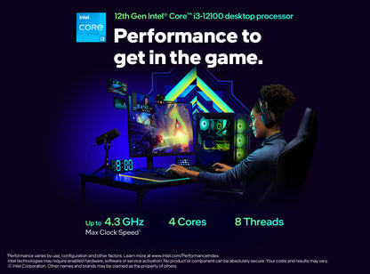 PROCESADOR GAMING INTEL® CORE™ I3-12100 3.30GHZ, 4 NÚCLEOS, SOCKET LGA 1700, 12 MB CACHÉ CON GRAFICA INTEGRADA Y DISIPADOR.(MOTHERBOARD CHIPSET 600)