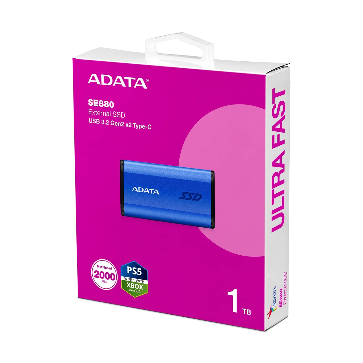 SSD EXTERNO ADATA SE880 1TB. INTERFAZ USB 3.2 GEN 2 X2, PUERTO USB-C. COLOR AZUL. NUMERO DE PARTE AELI-SE880-1TCBU