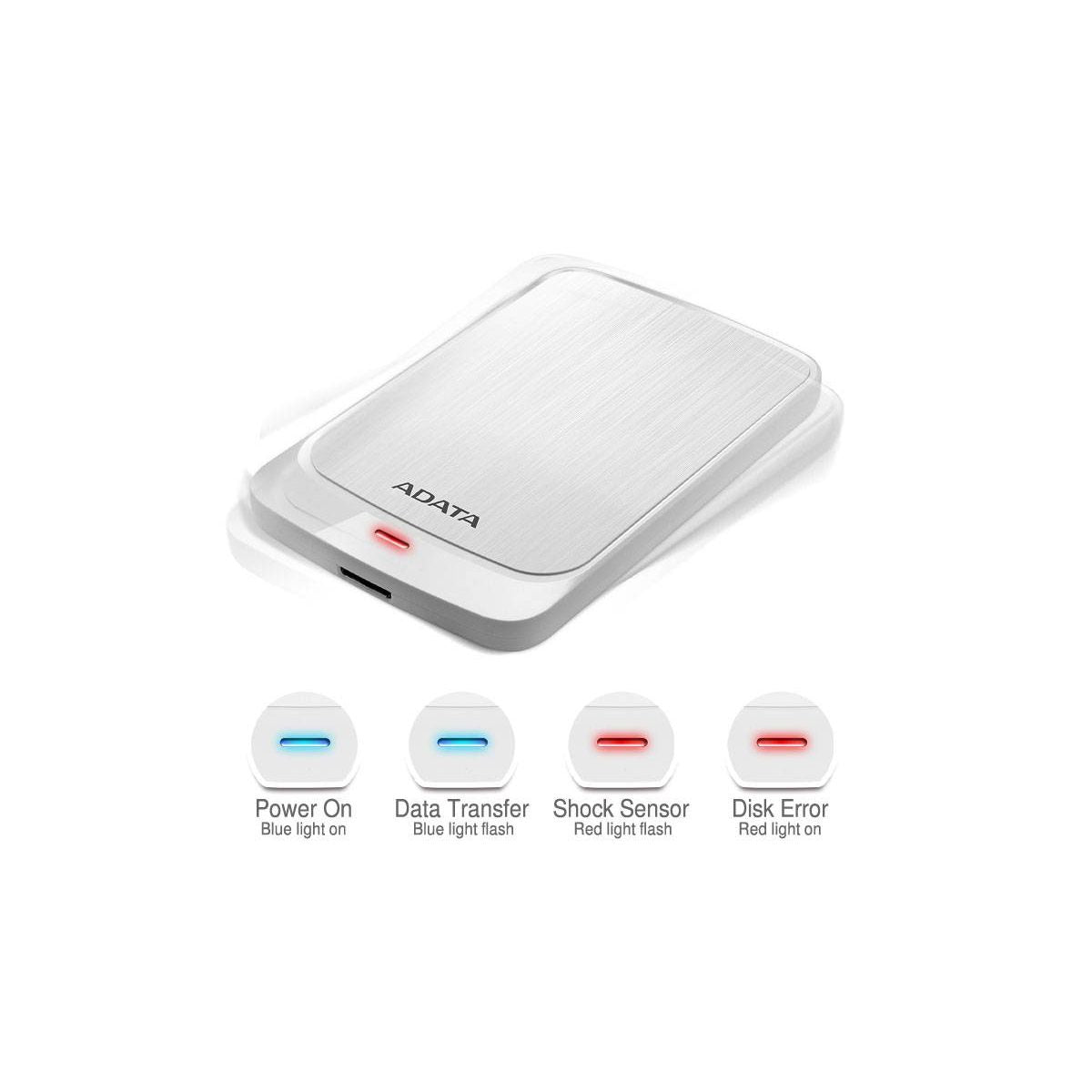 DISCO DURO EXTERNO ADATA 2.5 HV320 1TB, USB 3.2, GEN1 (USB 5GBPS) COMPATIBLE CON 3.1 Y 2.0. BLANCO. AHV320-1TU31-CWH