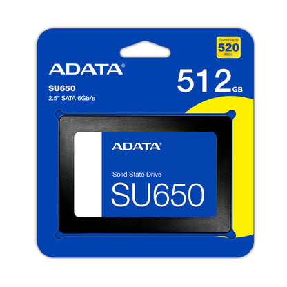 UNIDAD DE ESTADO SÓLIDO ADATA SU650 SATAIII, 512GB 2.5 PULGADAS. ASU650SS-512GT-R