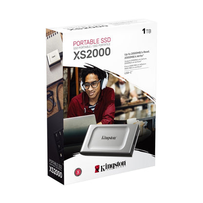 UNIDAD DE ESTADO SOLIDO EXTERNO KINGSTON XS2000 1TB USB-C 3.2 GEN 2X2 R.2000MB/S W.2000MB/S PLATA