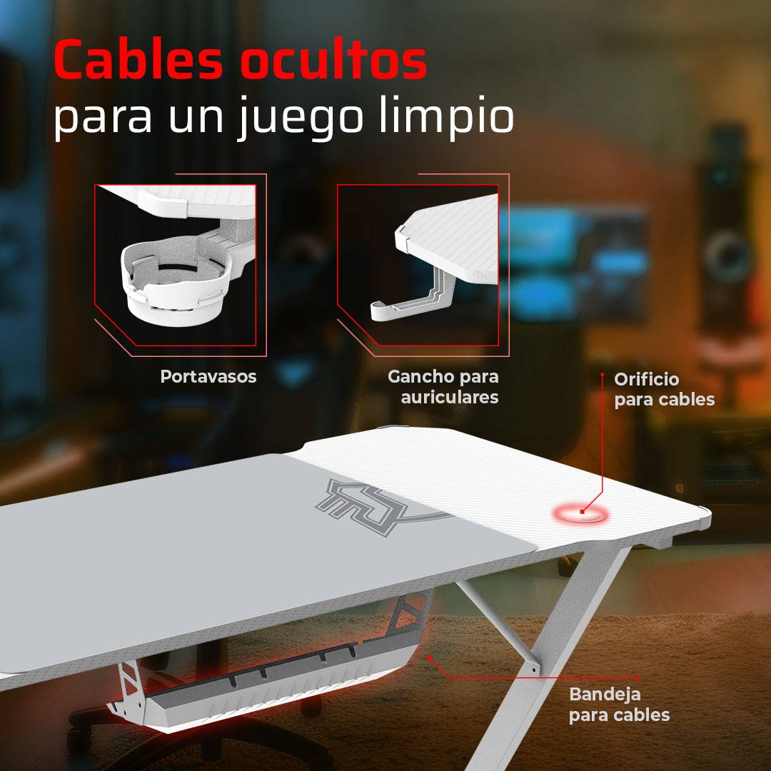 ESCRITORIO GAMING OLYMPUS SPOT MRX4000 BALAM RUSH MESA GAMER, INCLUYE UN TAPETE DE 80X55 CM ANTIDESLIZANTE