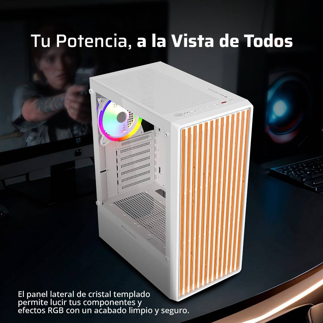 GABINETE GAMER MEDIA TORRE ATX DRAGONFLY WOOD GM580CW  FACTOR: ATX, MICRO ATX - MINI ITX