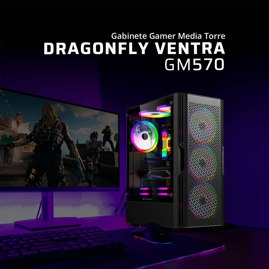 GABINETE GAMER MEDIA TORRE ATX DRAGONFLY VENTRA GM570  FACTOR: ATX, MICRO ATX - MINI ITX