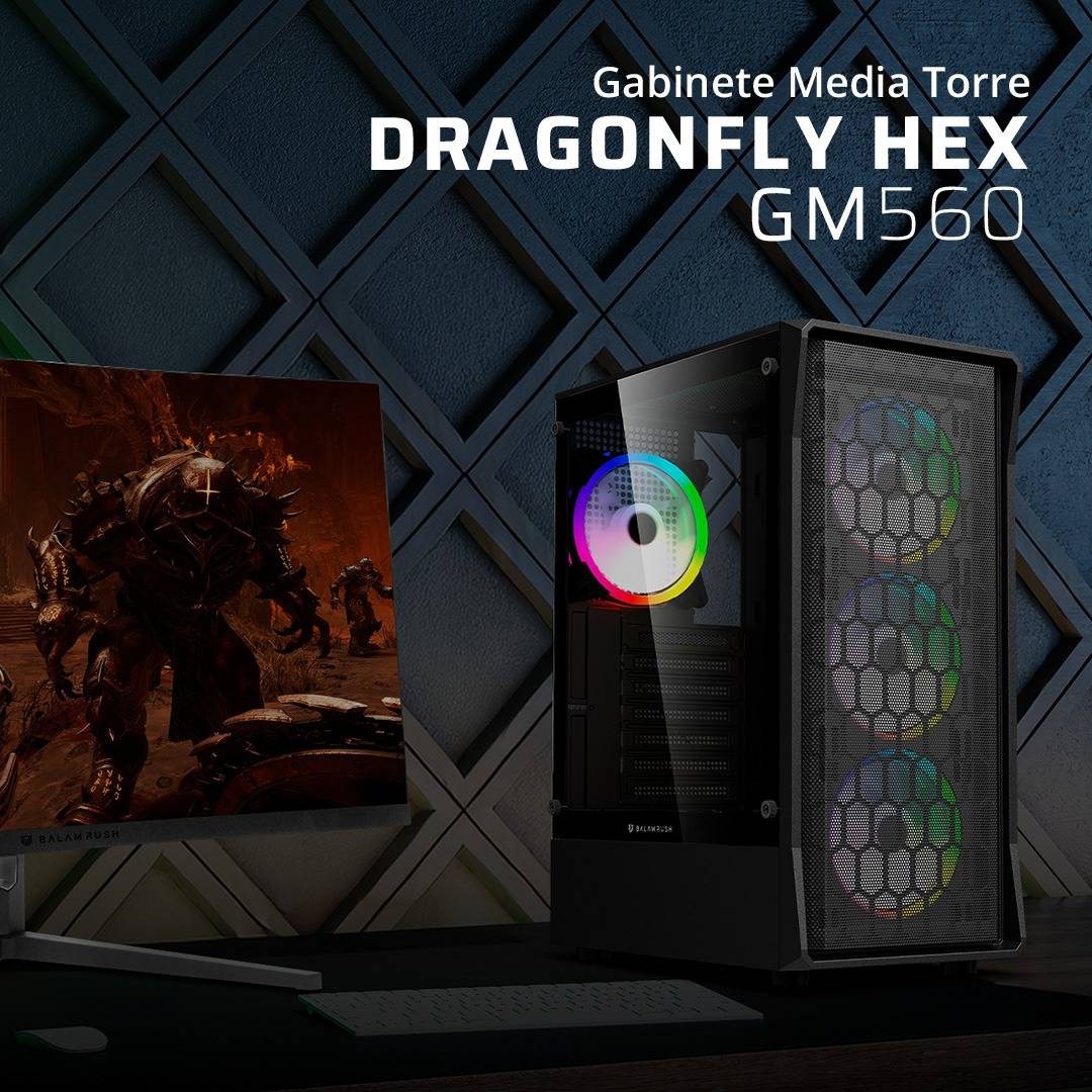 GABINETE GAMER MEDIA TORRE ATX DRAGONFLY HEX GM560  FACTOR: ATX, MICRO ATX - MINI ITX