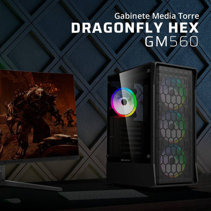 GABINETE GAMER MEDIA TORRE ATX DRAGONFLY HEX GM560  FACTOR: ATX, MICRO ATX - MINI ITX