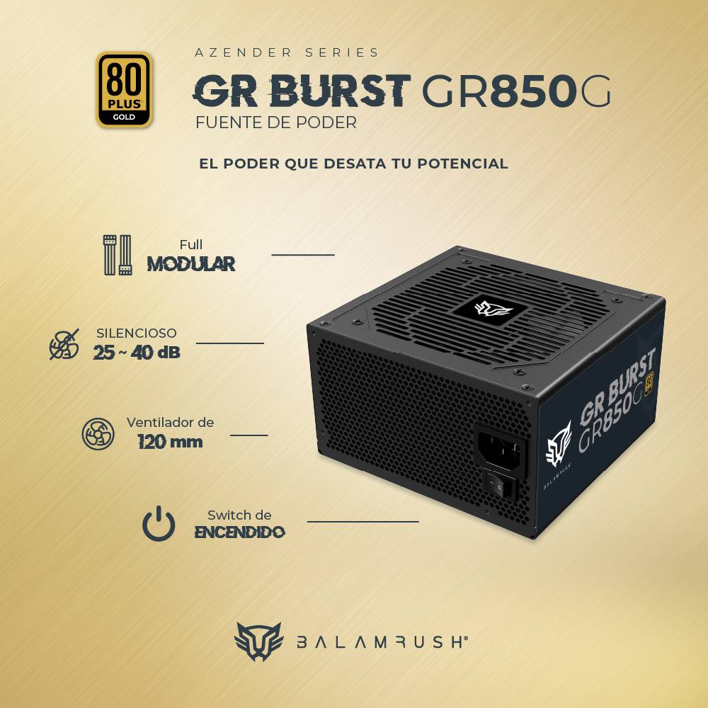 FUENTE DE PODER 850W 80 PLUS GOLD BALAM RUSH  GR BURST GR850G LEGEND SERIES.