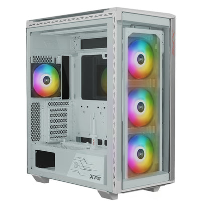 GABINETE GAMER XPG BATTLECRUISER II. MEDIA TORRE. VIDRIO TEMPLADO DE 4 MM. CUATRO VENTILADORES INCLUIDOS. COLOR BLANCO. BATTLECRUISERIIST-WHCWW
