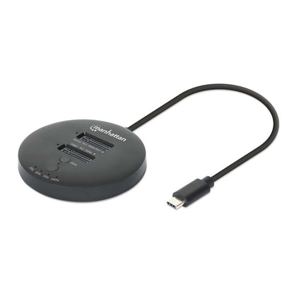 GABINETE USB-C SSD (130752)  MANHATTAN ESTACIÓN DE ACOPLAMIENTO CON 2 BAHÍAS PARA CLONACIÓN DE SSD M.2 NVME DE HASTA 8 TB