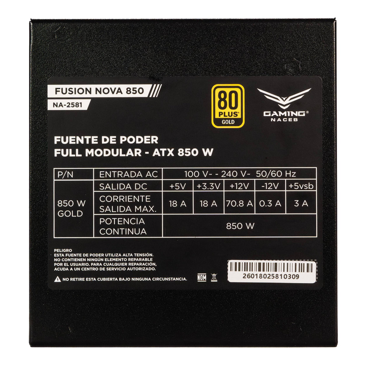 FUENTE DE PODER NACEB 850W GOLD NA-2581