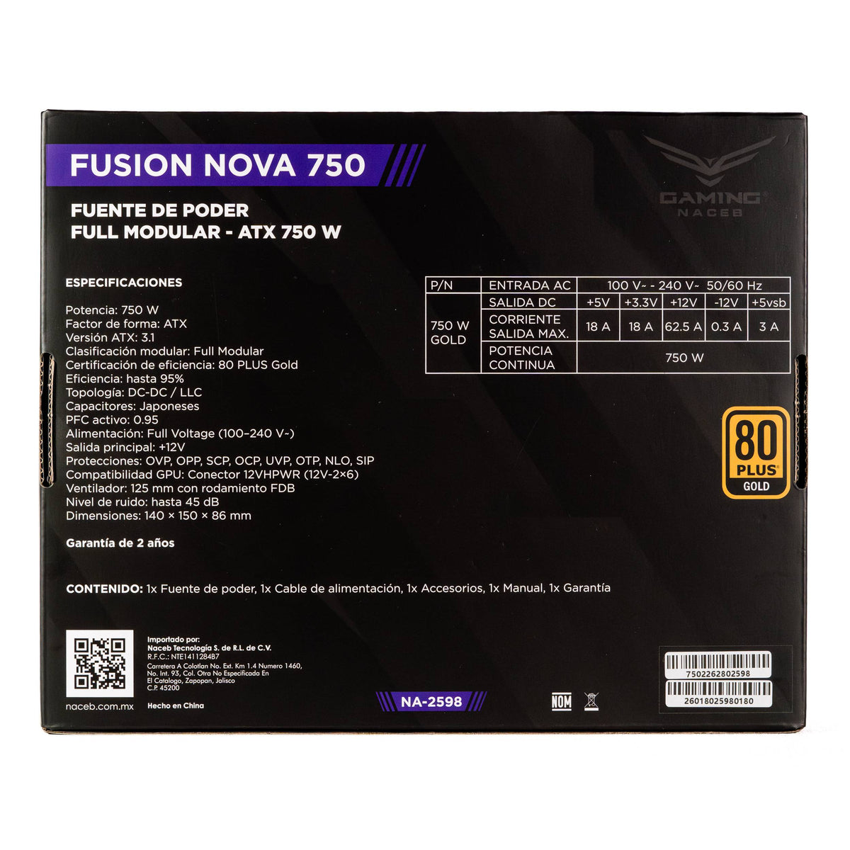 FUENTE DE PODER NACEB 750W GOLD NA-2598