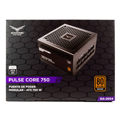 FUENTE DE PODER PULSE BRONZE NA-2604 POTENCIA DE 750W (650W REALES), CERTIFICACIÓN 80 PLUS BRONZE CON EFICIENCIA DE 95%, COMPATIBLE CON WINDOWS Y MAC