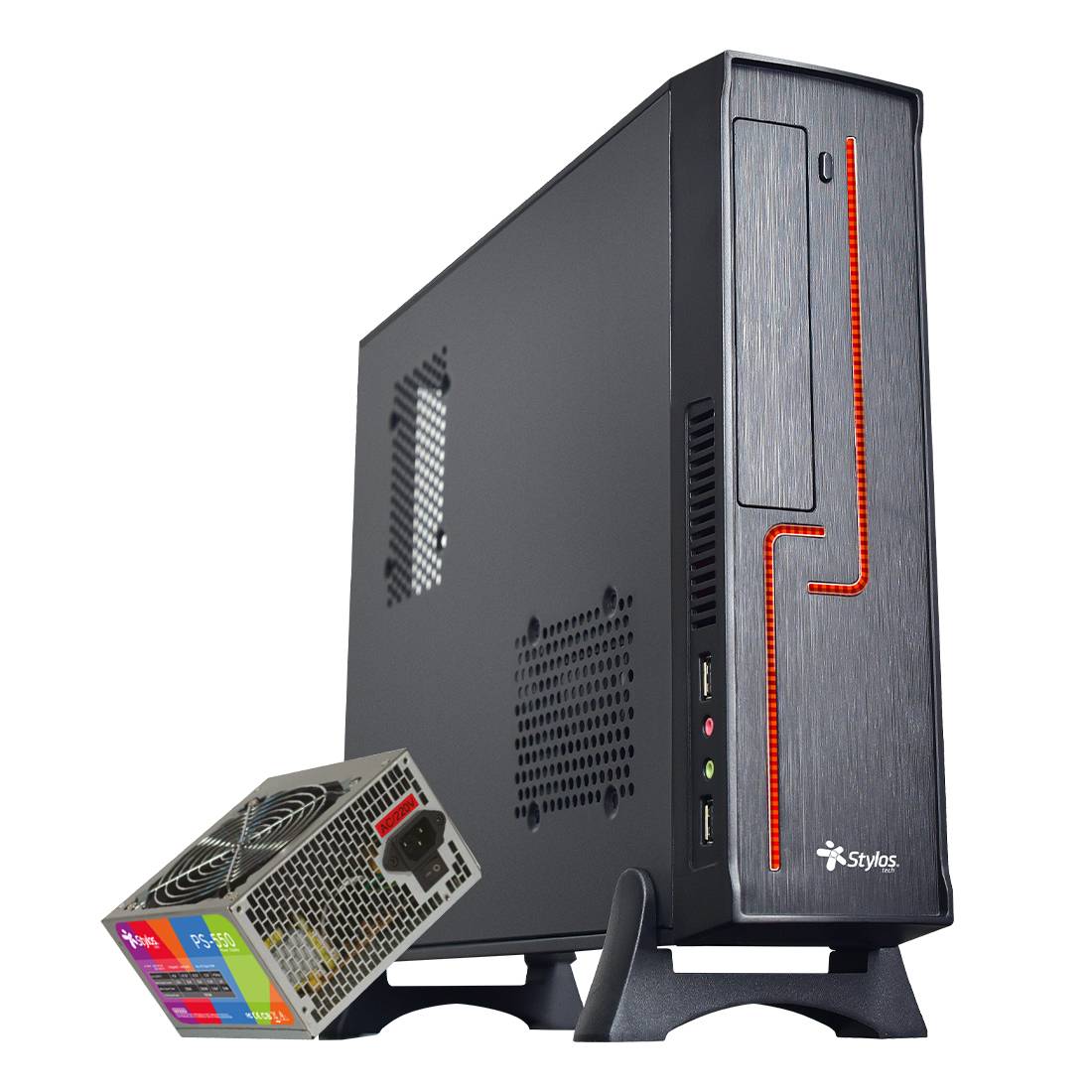 GABINETE OFICINA KEELAN SLIM ITX STYLOS CON FUENTE DE PODER 550W STGAKL1B