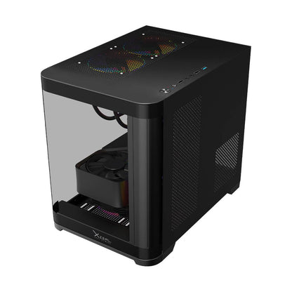 GABINETE CURVO XZEAL M-ATX/ITX 2X USB 2.0 + 1X USB 3.0 + 3.5 MM + 3 VENTILADORES RGB NEGRO