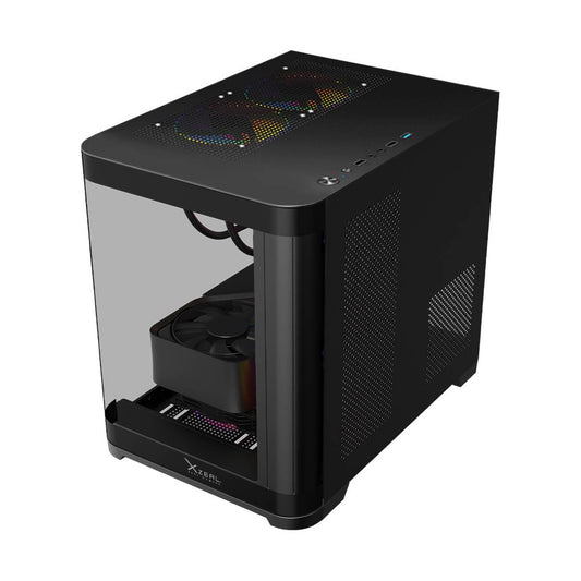 GABINETE CURVO XZEAL M-ATX/ITX 2X USB 2.0 + 1X USB 3.0 + 3.5 MM + 3 VENTILADORES RGB NEGRO