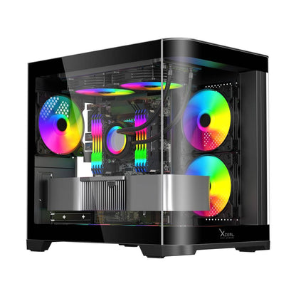 GABINETE CURVO XZEAL M-ATX/ITX 2X USB 2.0 + 1X USB 3.0 + 3.5 MM + 3 VENTILADORES RGB NEGRO