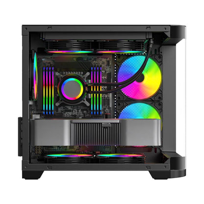 GABINETE CURVO XZEAL M-ATX/ITX 2X USB 2.0 + 1X USB 3.0 + 3.5 MM + 3 VENTILADORES RGB NEGRO