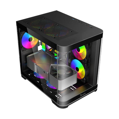 GABINETE CURVO XZEAL M-ATX/ITX 2X USB 2.0 + 1X USB 3.0 + 3.5 MM + 3 VENTILADORES RGB NEGRO