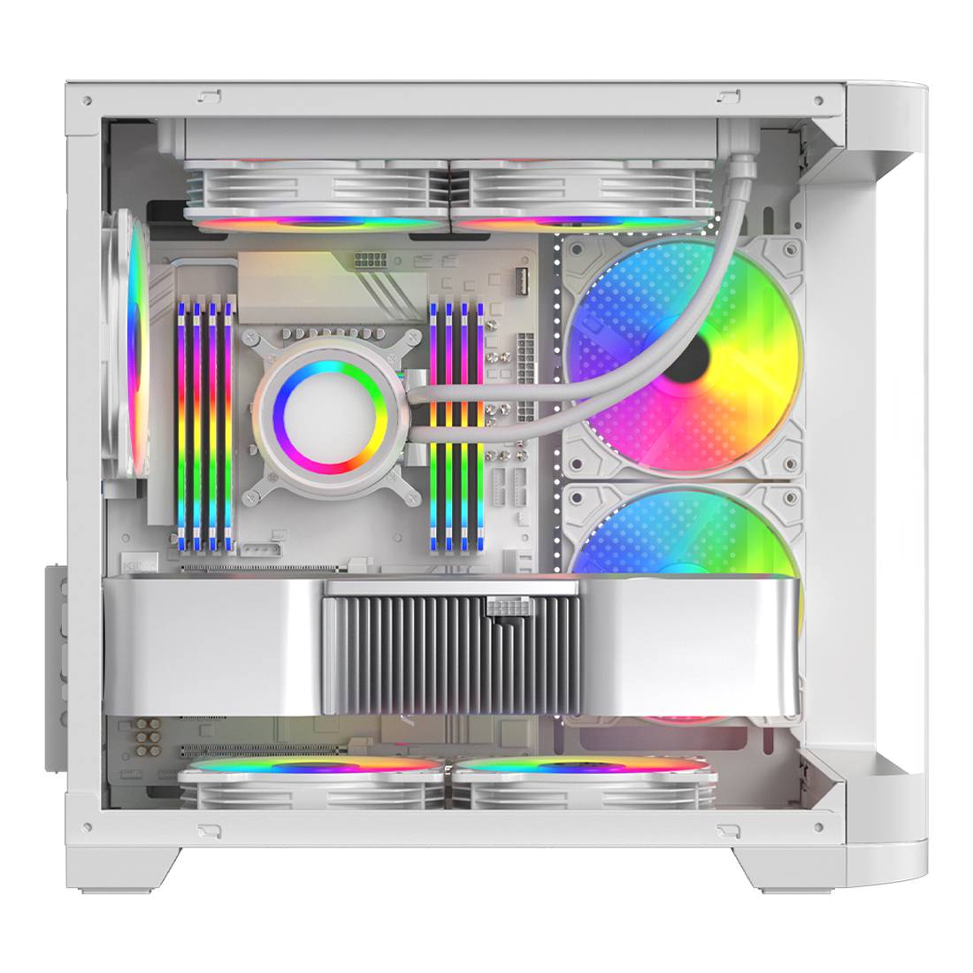 GABINETE CURVO XZEAL M-ATX/ITX 2X USB 2.0 + 1X USB 3.0 + 3.5 MM + 3 VENTILADORES RGB BLANCO