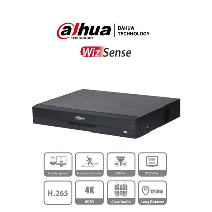 DAHUA XVR5116H-4KL-I3 DVR 16 CH 4K 8 MP WIZS IA H.265+ 16 CH + 16 IP HASTA 32 CH IP 2 CH REC FACIAL SDM+ CODIF IA 1 BAHÍA DD FUNCIONES IOT & POS