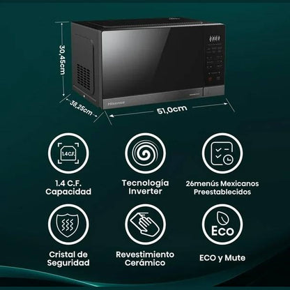 HORNO DE MICROONDAS  HISENSE HMMS3411DSV, 1.4 PIES, NEGRO INOX.