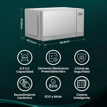 HORNO DE MICROONDAS HISENSE HMMS2509SP 0.9 PIES CÚBICO. COLOR SILVER INOX