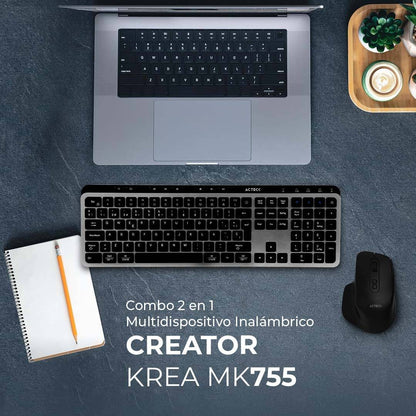 KIT TECLADO Y MOUSE INALÁMBRICO 2.4HZ CREATOR KREA MK755 ACTECK ADVANCED SERIES TECLADO INALÁMBRICO DONGLE 2.4MHZ, RANGO 10M