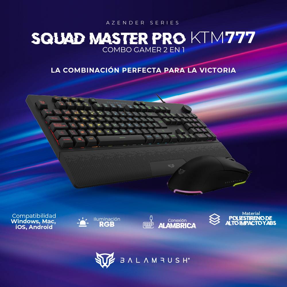KIT TECLADO Y MOUSE BALAM RUSH SQUAD MASTER PRO KTM777 AZENDER SERIES