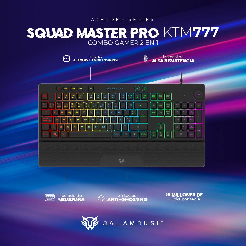 KIT TECLADO Y MOUSE BALAM RUSH SQUAD MASTER PRO KTM777 AZENDER SERIES