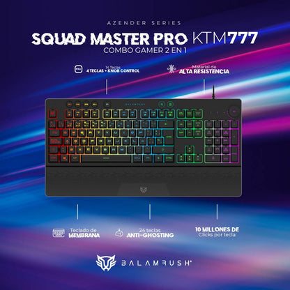 KIT TECLADO Y MOUSE BALAM RUSH SQUAD MASTER PRO KTM777 AZENDER SERIES