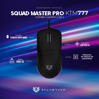 KIT TECLADO Y MOUSE BALAM RUSH SQUAD MASTER PRO KTM777 AZENDER SERIES