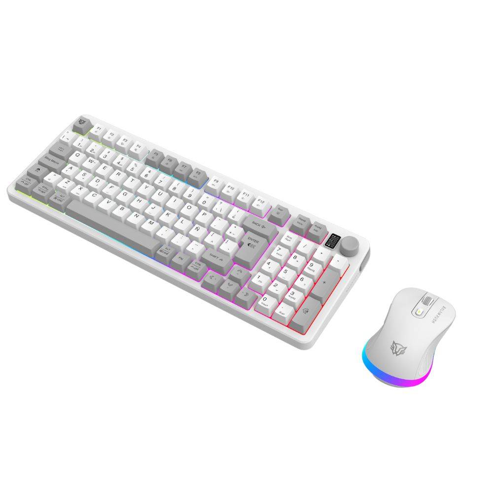 KIT TECLADO Y MOUSE SQUAD CONQUEST PRO  KG525 BALAM RUSH AZENDER SERIES, ALCANCE 10M,ILUMINACION RGB PERSONALIZABLE, COLOR BLANCO. AC-940436