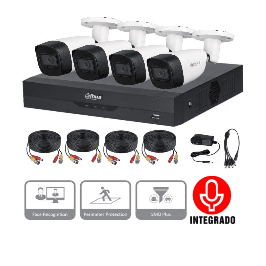 DAHUA KITXVR5104HS4KLI3+4HFW1500CMA- KIT DE 4 CANALES 5 MP CON AUDIO Y DVR  DE 4 CH,SOPORTA 4 CANALES + 4 IP O HASTA 8 IP + 4 CAMARAS 5MP