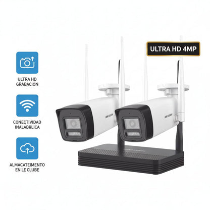 KIT IP INALÁMBRICO 2 MEGAPÍXEL, NVS WIFI 4 CANALES VIDEO, 2 CAMARAS BALA EXTERIOR