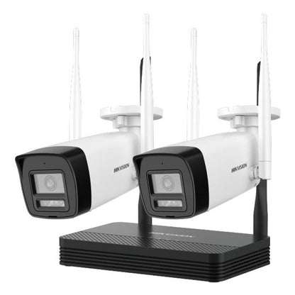 KIT IP INALÁMBRICO 2 MEGAPÍXEL, NVS WIFI 4 CANALES VIDEO, 2 CAMARAS BALA EXTERIOR