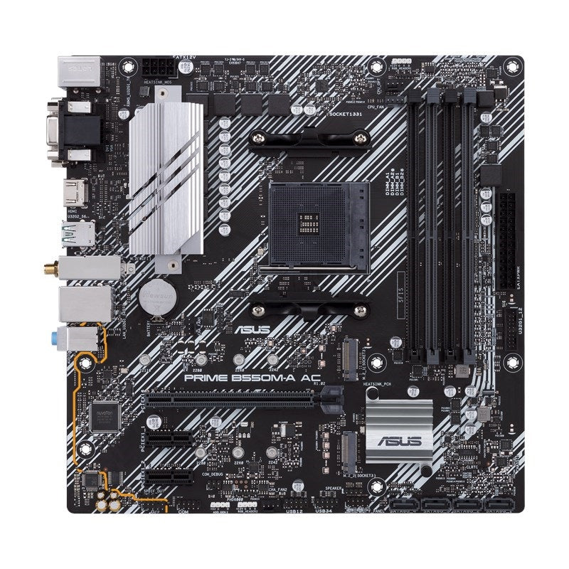 TARJETA MADRE ASUS PRIME B550M-A AC,MICRO ATX, AMD,RYZEN AM4, PCIE 4, HDMI / D-SUB / DVI, SATA 6 GBPS, USB 3.2 GEN 2, AURA SYNC.