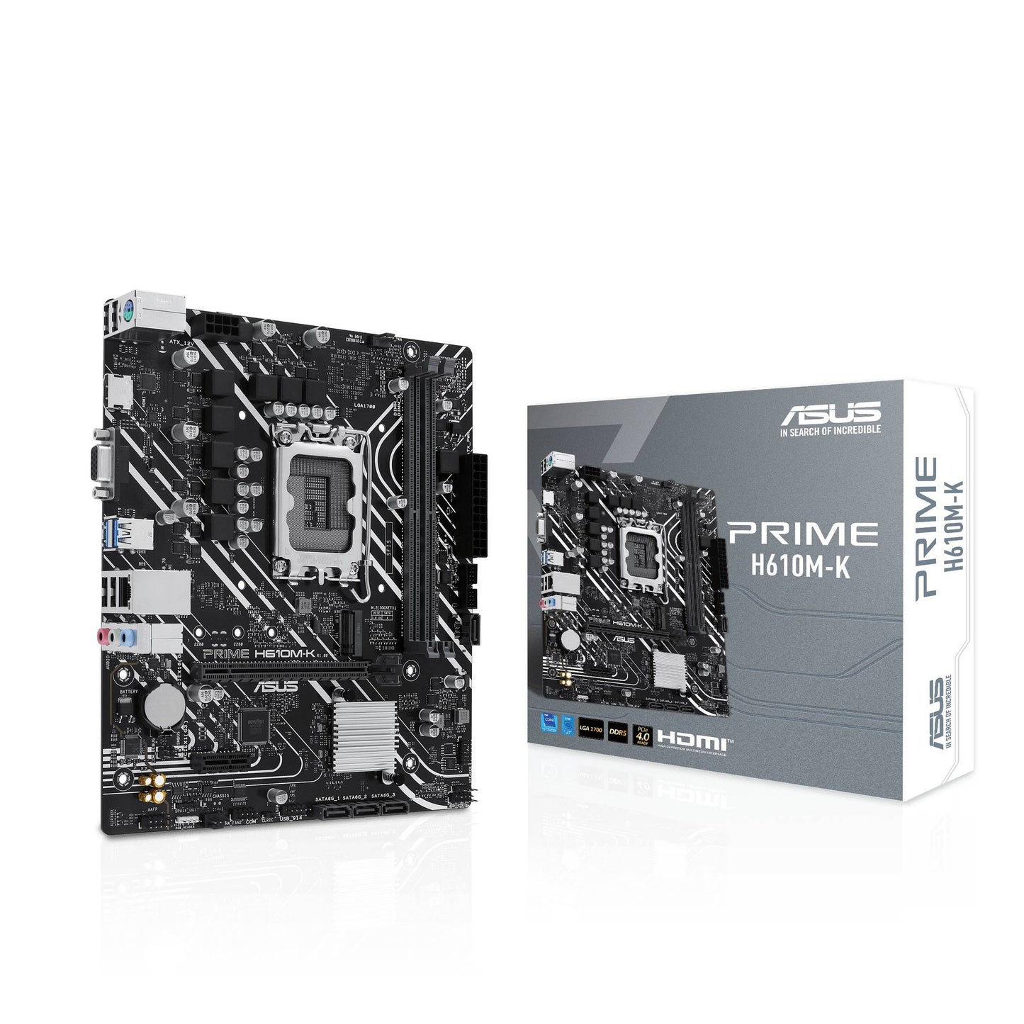 TARJETA MADRE ASUS PRIME H610M-K, DDR5, 96 GB, INTEL SOCKET LGA1700, MICRO-ATX, D-SUB Y HDMI