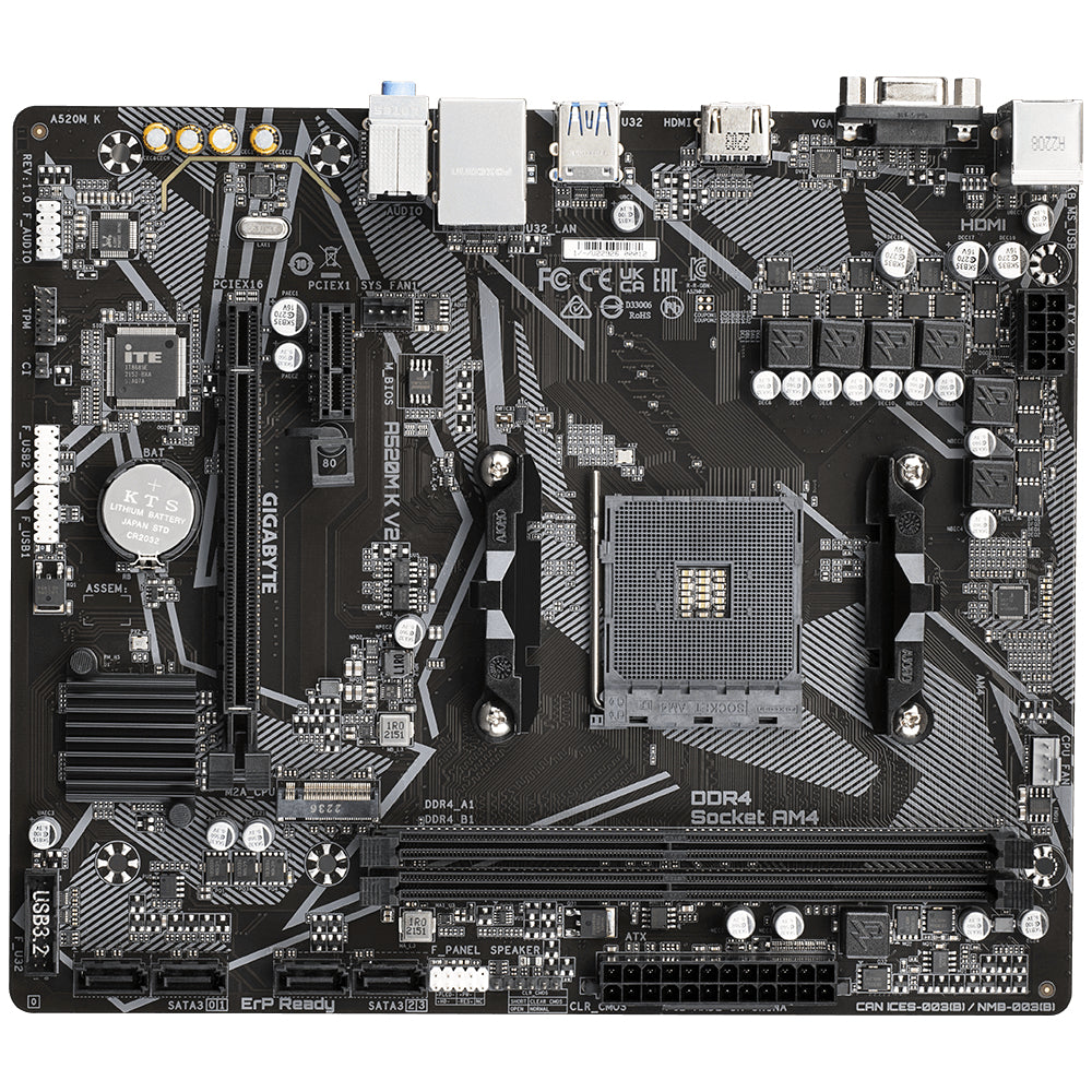 MOTHERBOARD GIGABYTE A520M K, DDR4-SDRAM, 64 GB, AMD, ZÓCALO AM4, MICRO ATX