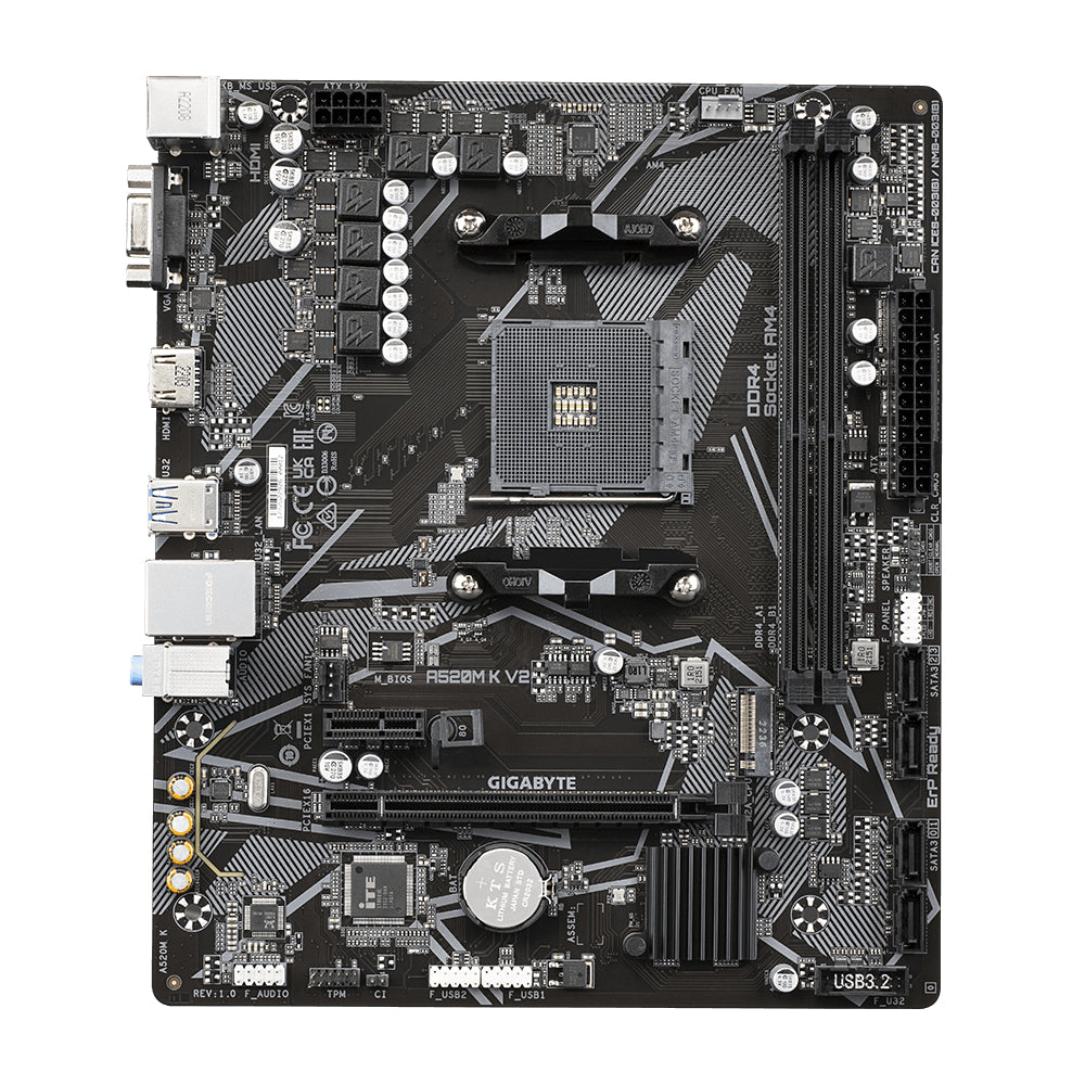 MOTHERBOARD GIGABYTE A520M K, DDR4-SDRAM, 64 GB, AMD, ZÓCALO AM4, MICRO ATX