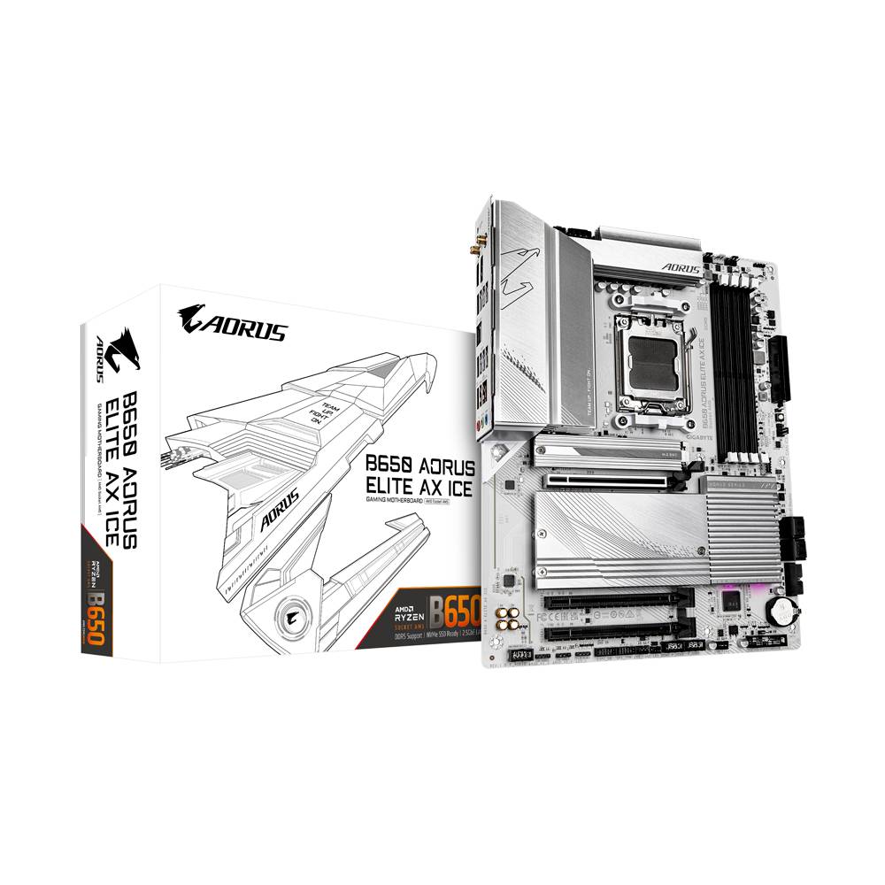 TARJETA MADRE  GIGABYTE ATX  B650 AORUS  ELITE AX ICE, SAM5, AMD B650,  HDMI, 192GB  DDR5 PARA AMD