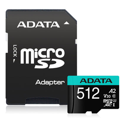 MICRO SECURE DIGITAL A2 (V30)  ADATA PREMIER PRO, 512 GB, 100 MB/S, 85 MB/S, NEGRO/VERDE, CLASE 10