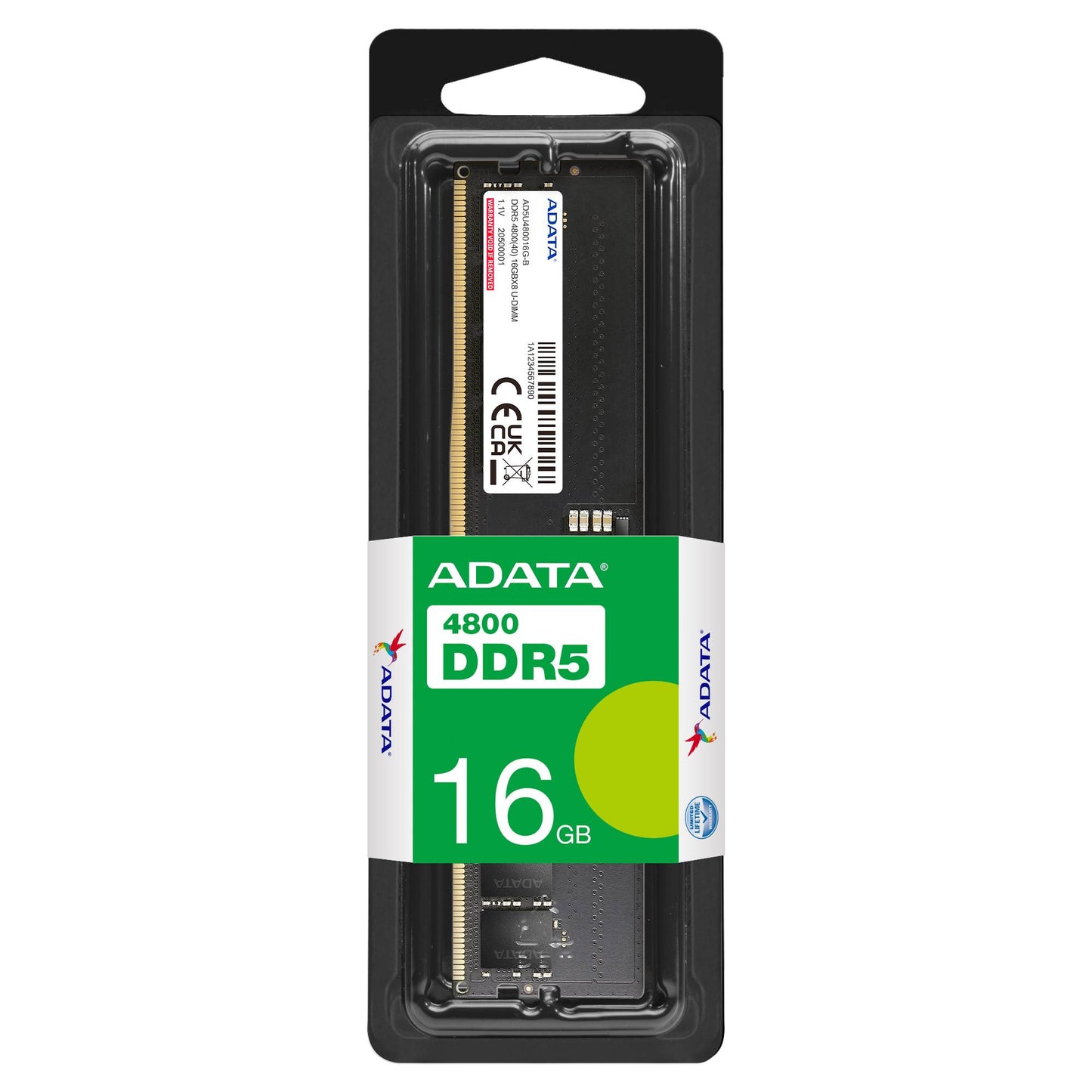 MEMORIA RAM ADATA AD5U480016G-S , 16 GB, DDR5, 4800MHZ, UDIMM