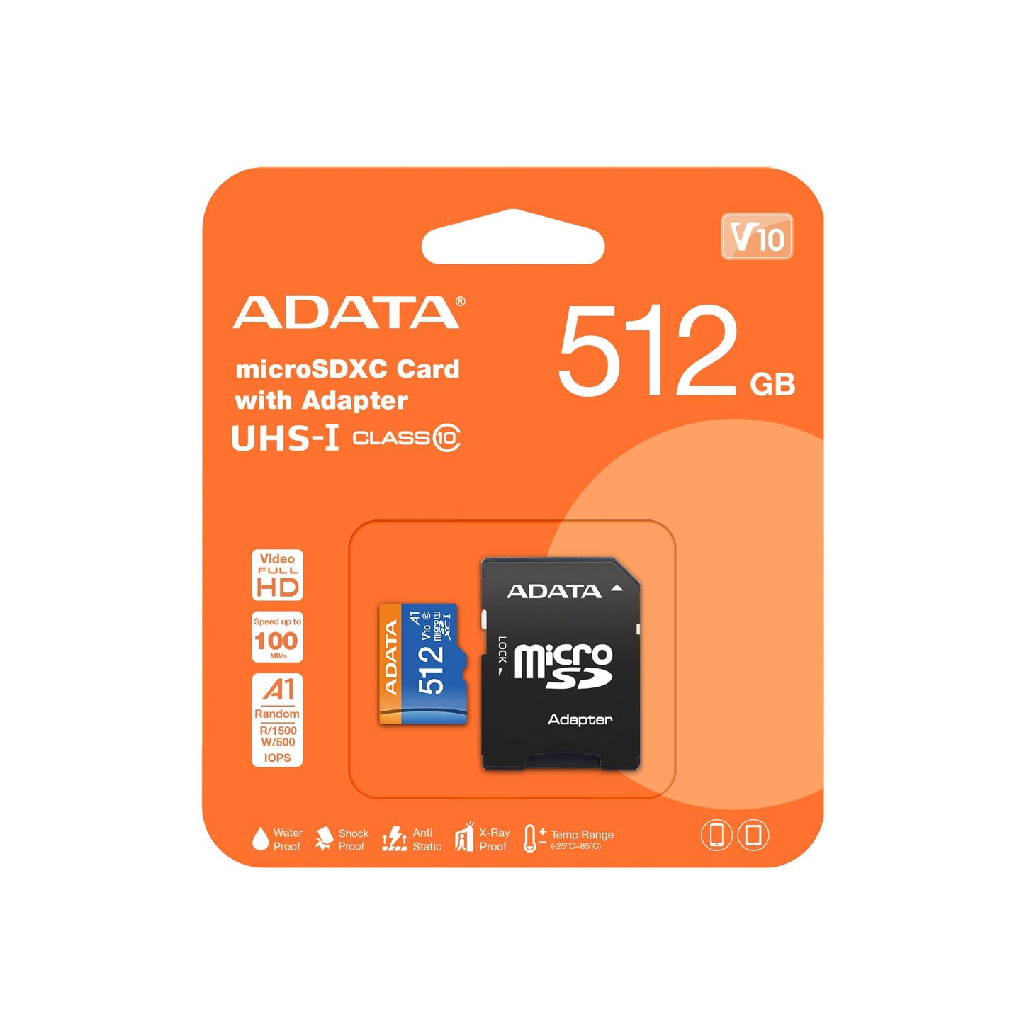 MICRO SECURE DIGITAL ADATA PREMIER A1 UHS-I 512GB CLASS 10, VELOCIDAD DE LEC/ESC 100/25 (MB/S). AUSDX512GUICL10A1-RA1