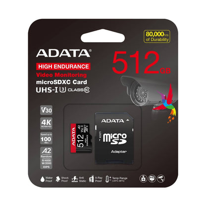 MICRO SECURE DIGITAL ADATA HIGH ENDURANCE (ALTA DURABILIDAD) MICROSDXC UHS-I U3, SD6.0 CLASE 10, V30 512GB CLASE 10 (A2)