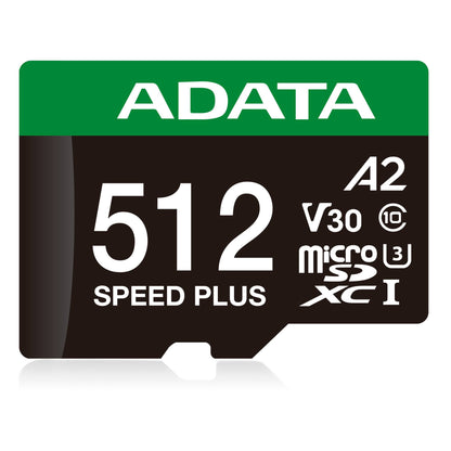 MICRO SECURE DIGITAL ADATA SPEED PLUS MICROSDXC UHS-I U3 CLASE 10, SD 6.0, V30 512GB CLASE 10 (A2), VELOCIDAD DE LECTURA / ESCRITURA 180/160 MB/S UD512GUI3