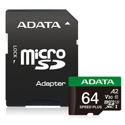 MICRO SECURE DIGITAL ADATA SPEED PLUS MICROSDXC/SDHC UHS-I U3 V30 64GB CLASE 10 (A2), LECTURA /ESCRITURA HASTA 180/160(MB/S). UD64GUI3V30A2SP-RA1