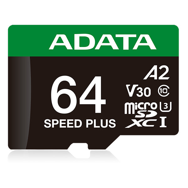MICRO SECURE DIGITAL ADATA SPEED PLUS MICROSDXC/SDHC UHS-I U3 V30 64GB CLASE 10 (A2), LECTURA /ESCRITURA HASTA 180/160(MB/S). UD64GUI3V30A2SP-RA1