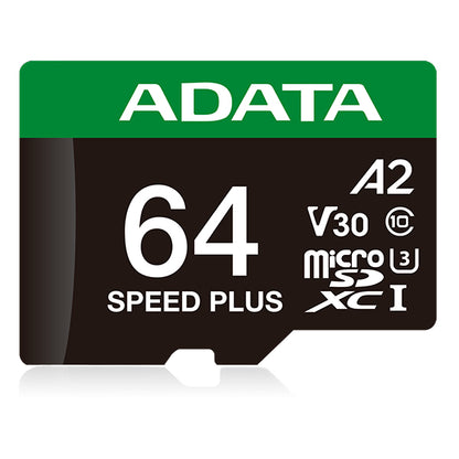 MICRO SECURE DIGITAL ADATA SPEED PLUS MICROSDXC/SDHC UHS-I U3 V30 64GB CLASE 10 (A2), LECTURA /ESCRITURA HASTA 180/160(MB/S). UD64GUI3V30A2SP-RA1